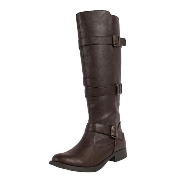 Shoes Brown Strappy Knee High Low Heel Riding Boot Poshmark
